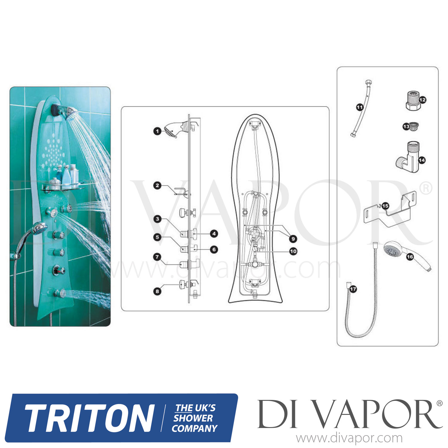 Triton Unichrome Ullswater Thermostatic Shower Tower Spare Parts TR